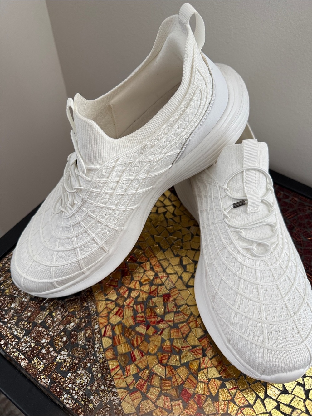 Ladies size 9-All-White Dasha Journee Knit Slip-On Athletic Sneakers